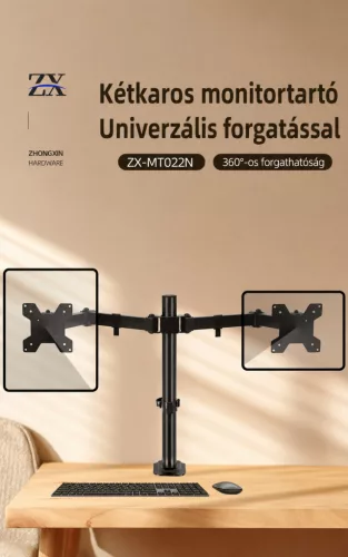 ZX-MT022N stojan na dva monitory – teleskopický, otočný stolný držiak