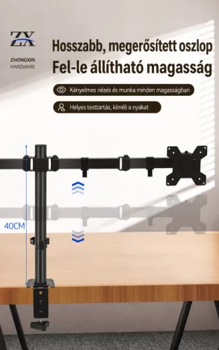 ZX-MT022N stojan na dva monitory – teleskopický, otočný stolný držiak