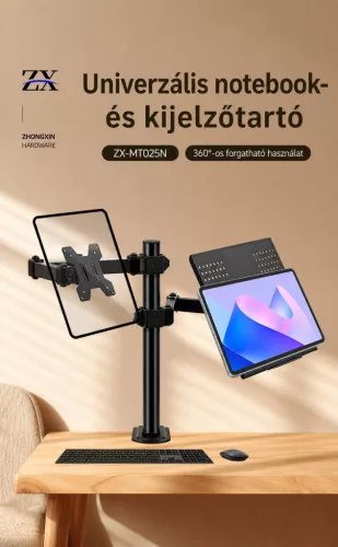 Stolný držiak na monitor a notebook s dvoma ramenami pre displeje s uhlopriečkou 10–32 palcov, s upevnením pomocou svorky