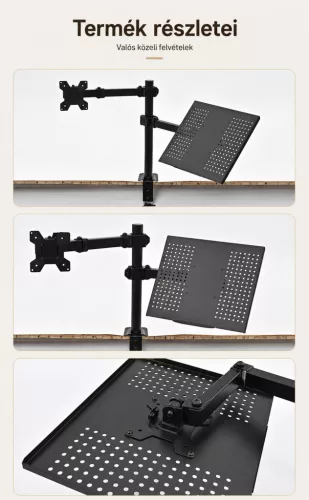 Stolný držiak na monitor a notebook s dvoma ramenami pre displeje s uhlopriečkou 10–32 palcov, s upevnením pomocou svorky