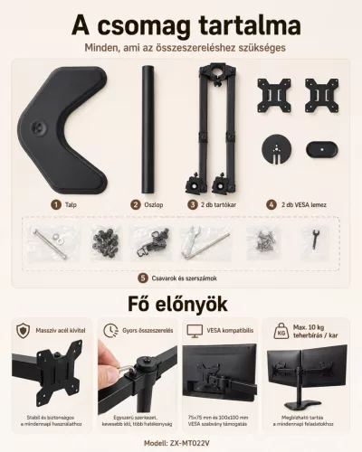 Stojan na dva monitory pre displeje s uhlopriečkou 10–32 palcov, s otočným a nastaviteľným mechanickým ramenom