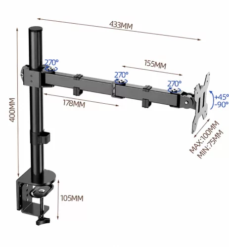 Univerzálne otočné rameno na monitor pre displeje s uhlopriečkou 10–32”
