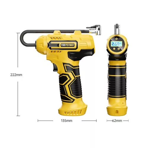 Akkumulátoros kézi kompresszor digitális kijelzővel – 150 PSI, automatikus leállítás, LED világítás