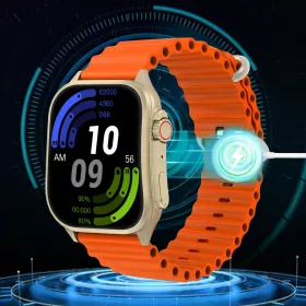   Laxasfit H7 Inteligentné hodinky s funkciou Bluetooth hovorov, meraním pulzu, počítadlom krokov, monitorovaním spánku, zakriveným displejom, určené pre športy v prírode, oranžové