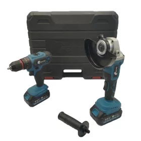   Rextool 96V Akkumulátoros szerszámkészlet – fúró és sarokcsiszoló szett szerszámos ládával