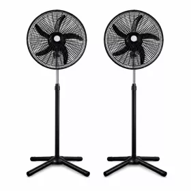   Sada 2 ks 18-palcových stojacích ventilátorov – s 5 lopatkami, 3 rýchlostnými stupňami, nastaviteľná výška 104–132 cm, čierna