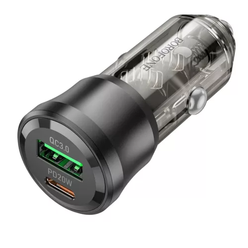 Borofone BZ25 Journey 38 W USB-A/USB-C nabíjačka do auta + 1 m kábel USB-C–USB-C, čierna