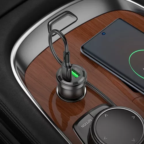 Borofone BZ25 Journey 38 W USB-A/USB-C nabíjačka do auta + 1 m kábel USB-C–USB-C, čierna