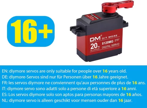 Vodotesné digitálne servo diymore 8120MG – 20 kg, 270°, 2 ks