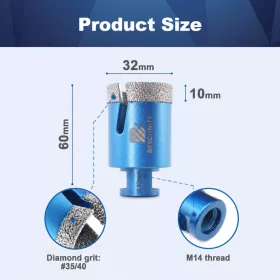   Vákuovo spájané diamantové korunové vŕtalo BRSCHNITT, 32 mm, M14
