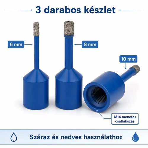 Sada vrtákov s diamantovými zrnami BRSCHNITT, 6/8/10 mm, 3 ks